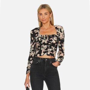 Floral Black Women's NWT Free People Hilary Printed Top Size XS